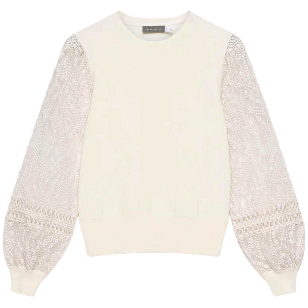 Mint Velvet White Embroidered Sleeve Jumper